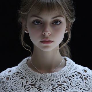 Sequinsmoke style, Midjourney V6.1: photographic portrait of female protagonist