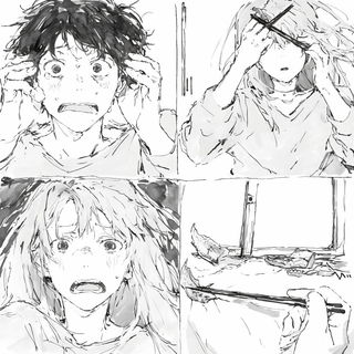 Glazebloom Figurism style, Midjourney V6.1: black-and-white manga comic strip