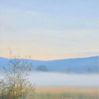 Glazebloom Figurism style, Midjourney V6.1: realistic landscape photograph of quiet dawn