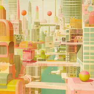 Squeegee Palms style, Midjourney V6.1: megacity with futuristic bioarchitecture