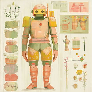 Squeegee Palms style, Midjourney V6.1: concept art character design of retropunk steam knight