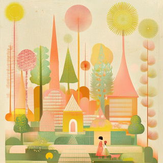Squeegee Palms style, Midjourney V6.1: retro fairy-tale illustration