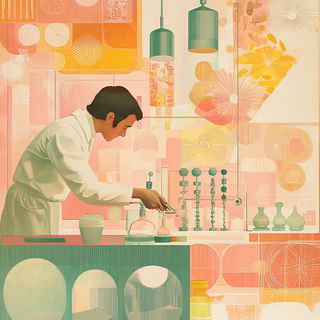 Squeegee Palms style, Midjourney V6.1: editorial illustration for popular scientific magazine cover