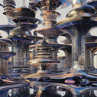 Chromabraise style, Midjourney V6.1: megacity with futuristic bioarchitecture