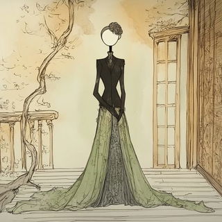 Cottagebaroque style, Midjourney V6.1: haute-couture fashion outfit