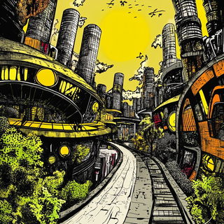 Chromallurgy style, Midjourney V6.1: megacity with futuristic bioarchitecture