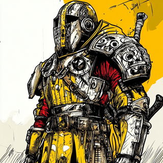Chromallurgy style, Midjourney V6.1: concept art character design of retropunk steam knight