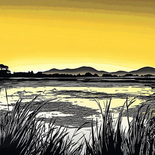 Chromallurgy style, Midjourney V6.1: realistic landscape photograph of quiet dawn
