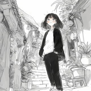 Marbroidery style, Midjourney V6.1: black-and-white manga comic strip