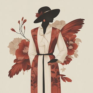 Inkbrush Mosaic Surrealism style, Midjourney V6.1: haute-couture fashion outfit