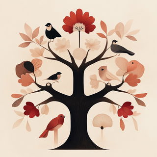 Inkbrush Mosaic Surrealism style, Midjourney V6.1: traditional folk art