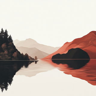Inkbrush Mosaic Surrealism style, Midjourney V6.1: realistic landscape photograph of quiet dawn