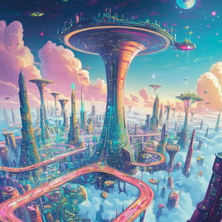 Mizukami Paper School style, Midjourney V6.1: megacity with futuristic bioarchitecture