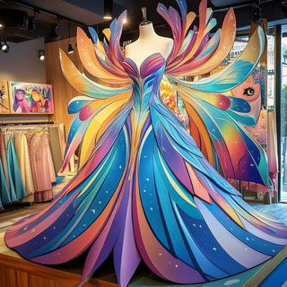 Mizukami Paper School style, Midjourney V6.1: haute-couture fashion outfit