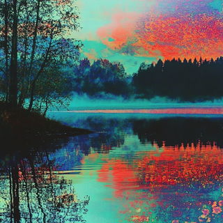Plushchrome style, Midjourney V6.1: realistic landscape photograph of quiet dawn