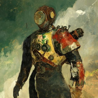 Stellavitra style, Midjourney V6.1: concept art character design of retropunk steam knight