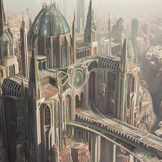 Ruinchrome style, Midjourney V6.1: megacity with futuristic bioarchitecture