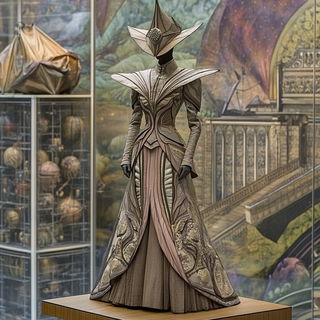 Ruinchrome style, Midjourney V6.1: haute-couture fashion outfit