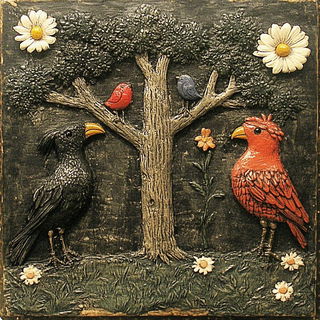 Vitrogild style, Midjourney V6.1: traditional folk art