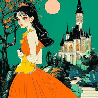 Neon Isobar style, Midjourney V6.1: retro fairy-tale illustration