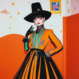 Neon Isobar style, Midjourney V6.1: haute-couture fashion outfit