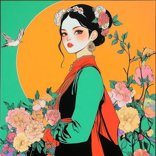 Neon Isobar style, Midjourney V6.1: traditional folk art