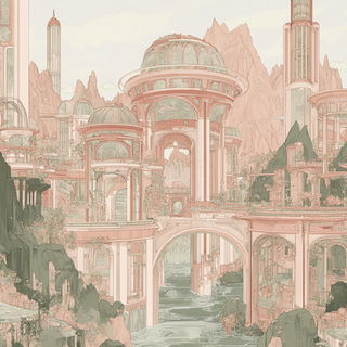 Jeweltoon Wildworlds style, Midjourney V6.1: megacity with futuristic bioarchitecture