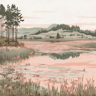 Jeweltoon Wildworlds style, Midjourney V6.1: realistic landscape photograph of quiet dawn