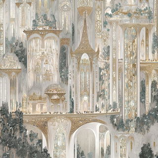 Pinkthread Bookcraft style, Midjourney V6.1: megacity with futuristic bioarchitecture