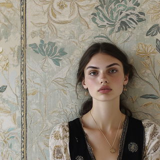 Pinkthread Bookcraft style, Midjourney V6.1: photographic portrait of female protagonist