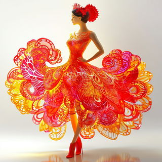 Inkplume Aquatics style, Midjourney V6.1: haute-couture fashion outfit