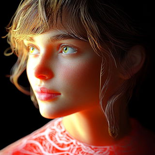 Inkplume Aquatics style, Midjourney V6.1: photographic portrait of female protagonist