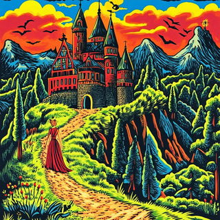 Gravewheel style, Midjourney V6.1: retro fairy-tale illustration