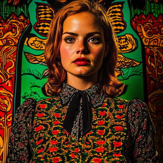 Gravewheel style, Midjourney V6.1: photographic portrait of female protagonist