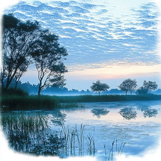 Cumulus Counterplay style, Midjourney V6.1: realistic landscape photograph of quiet dawn