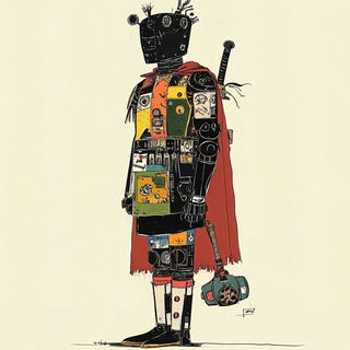 Mushroommallow style, Midjourney V6.1: concept art character design of retropunk steam knight