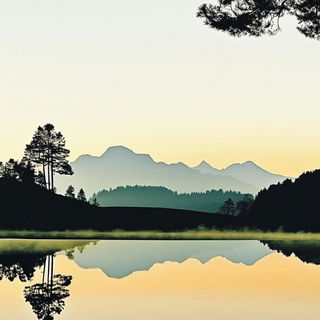 Mushroommallow style, Midjourney V6.1: realistic landscape photograph of quiet dawn