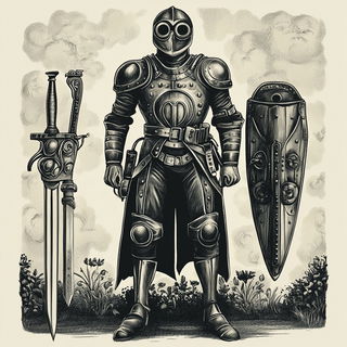 Inkwardens style, Midjourney V6.1: concept art character design of retropunk steam knight