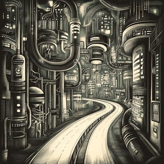 Inkwardens style, Midjourney V6.1: technical infrastructure blueprint schematics