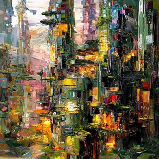 Fablemarquetry style, Midjourney V6.1: megacity with futuristic bioarchitecture