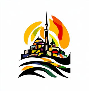 Fablemarquetry style, Midjourney V6.1: bold minimalist logo design for Istanbul city municipal services