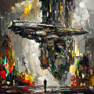 Fablemarquetry style, Midjourney V6.1: cinematic shot from sci-fi movie