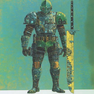 Terracurrent style, Midjourney V6.1: concept art character design of retropunk steam knight