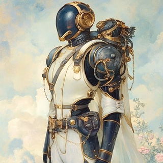 Nightfall Lithomancy style, Midjourney V6.1: concept art character design of retropunk steam knight