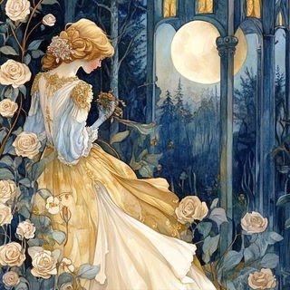 Nightfall Lithomancy style, Midjourney V6.1: retro fairy-tale illustration