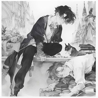 Nightfall Lithomancy style, Midjourney V6.1: black-and-white manga comic strip