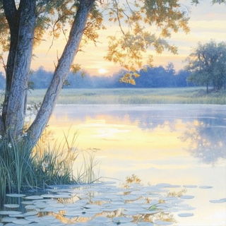 Nightfall Lithomancy style, Midjourney V6.1: realistic landscape photograph of quiet dawn