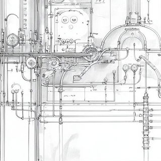 Nightfall Lithomancy style, Midjourney V6.1: technical infrastructure blueprint schematics