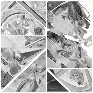 Monster Arcade style, Midjourney V6.1: black-and-white manga comic strip