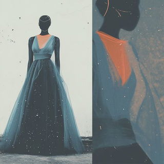 Hatchvale Lineworks style, Midjourney V6.1: haute-couture fashion outfit